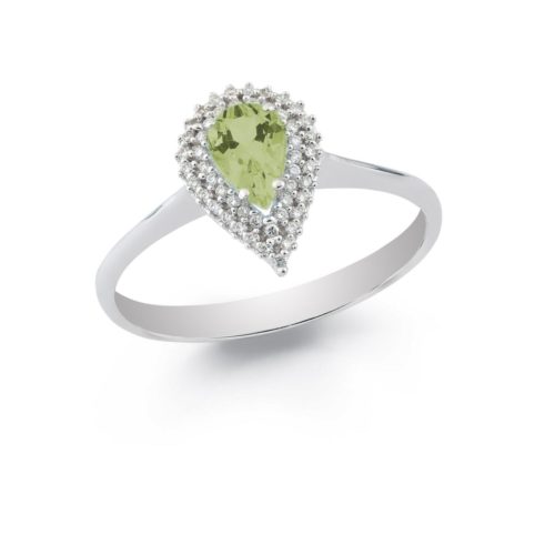 Ring aus 18 Kt Weißgold mit Diamanten und zentralem natürlichem Halbedelstein - AD647/
