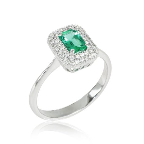 Ring aus 18 Kt Weißgold mit Diamanten und natürlichem Edelstein - AD684