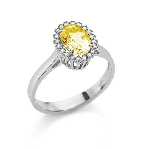 Ring aus 18 Kt Weißgold mit Diamanten und zentralem natürlichem Halbedelstein - AD709/