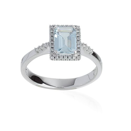 Ring aus 18 Kt Weißgold mit Aquamarin und Diamanten - AD784/AC-LB