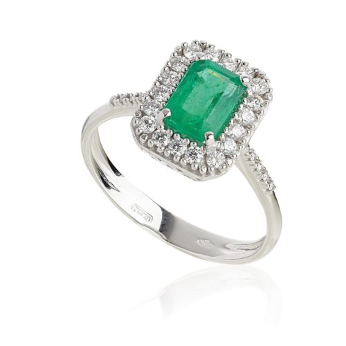 Ring aus 18 Kt Weißgold mit Diamanten und natürlichem Smaragd - AD883/SM-LB
