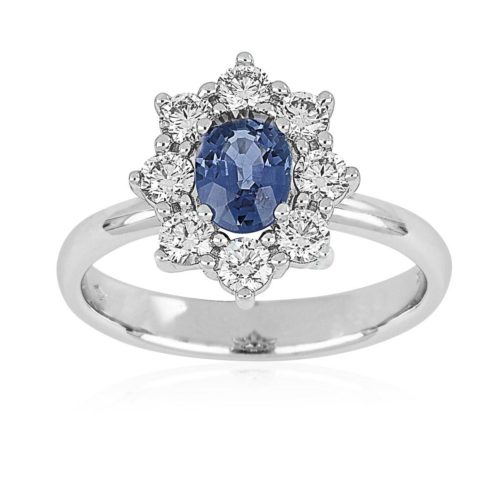 Ring aus 18 Kt Weißgold mit Diamanten und zentralem Edelstein - AD919