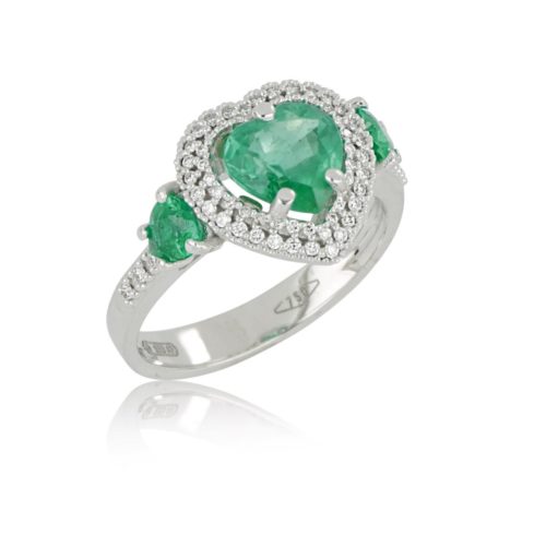 Ring aus rhodiniertem 18-karätigem Weißgold mit natürlichen Smaragden und Diamanten - AD921/SM-LB