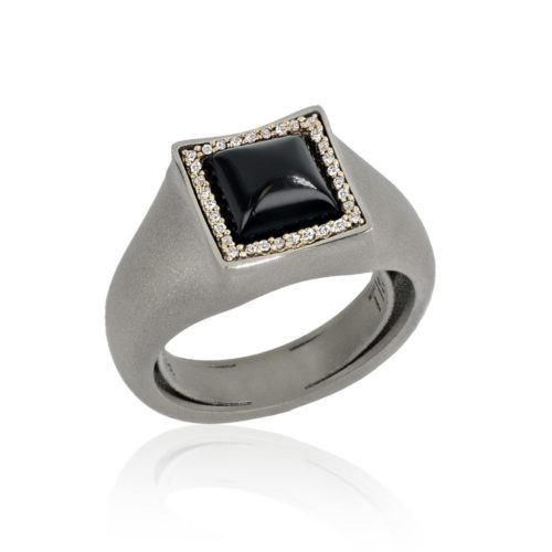Chevalier-Ring aus 18 Karat Gold und Titan mit Onyx und Steinen - AT20ON