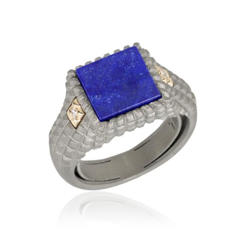Chevalier-Ring aus 18 Karat Gold und Titan mit Stein und Diamanten - AT23