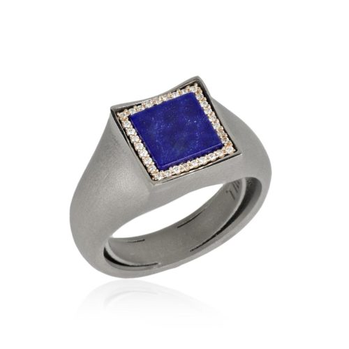Chevalier-Ring aus 18 Karat Gold und Titan mit Lapislazuli und Diamanten - AT27LA