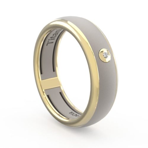 Bandring aus 18-karätigem Gold und Titan mit zentralem Stein - ATU006