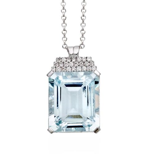 Halskette aus 18 Kt Weißgold mit Aquamarin und Diamanten - CD313-LB
