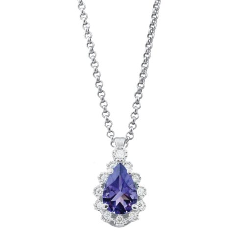 Halskette aus 18-karätigem Weißgold mit Diamanten im Tropfenschliff und Tansanit - CD336/TZ-LB