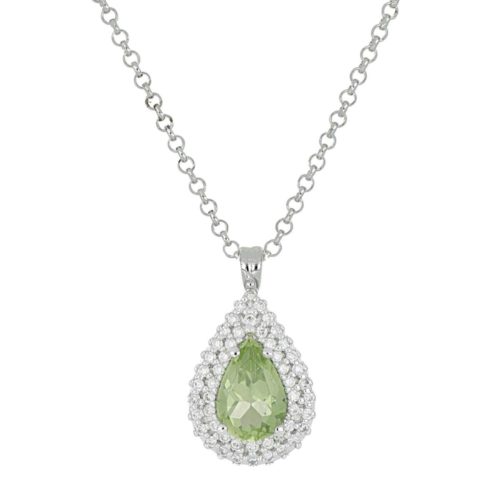 Halskette aus 18 Kt Weißgold mit Diamanten und einem natürlichen Halbedelstein in der Mitte - CD439/