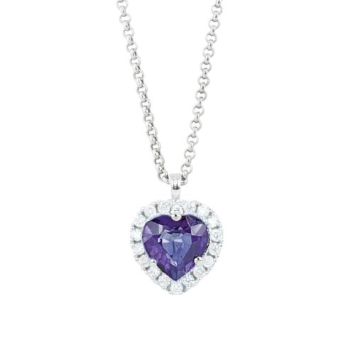 Halskette aus 18-karätigem Weißgold mit Diamanten im Herzschliff und Tansanit - CD471/TZ-LB