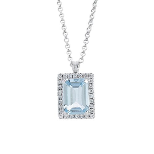 Halskette aus 18 Kt Weißgold mit Aquamarin und Diamanten - CD533/AC-LB