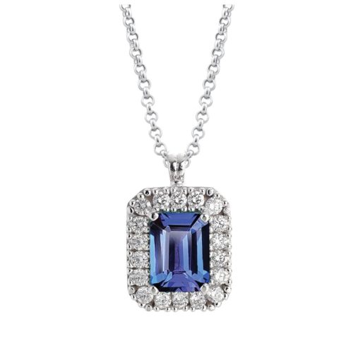 Halskette aus 18-karätigem Weißgold mit Diamanten im Achteckschliff und Tansanit - CD602/TZ-LB