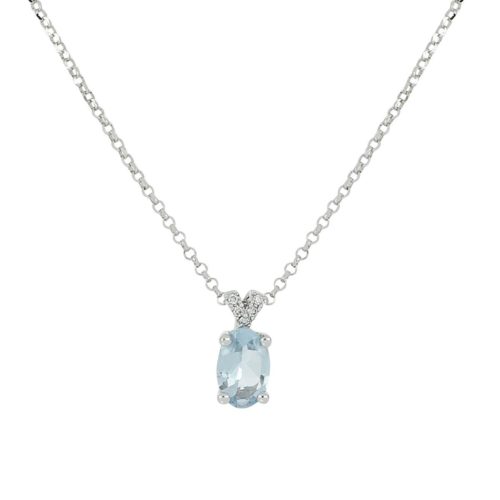 Halskette aus 18 Kt Weißgold mit Aquamarin und Diamanten - CD613/AC-LB