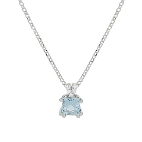 Halskette aus 18 Kt Weißgold mit Aquamarin und Diamanten - CD615/AC-LB