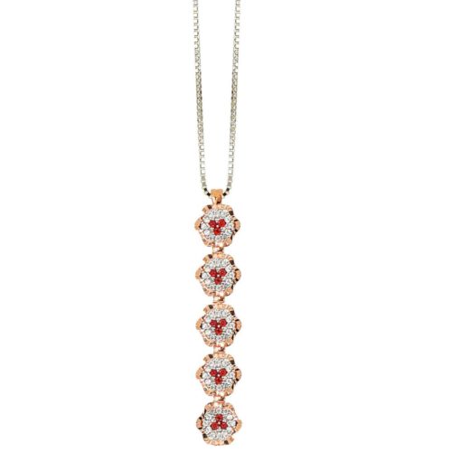 Halskette mit Blumenmotiv-Anhänger aus 18 kt Gold mit natürlichen weißen Diamanten und Edelsteinen - CD710