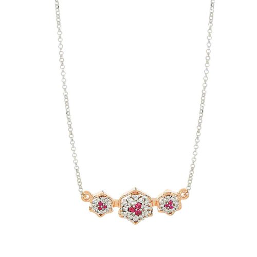 Halskette mit Blumenmotiv-Anhänger aus 18 kt Gold mit natürlichen weißen Diamanten und Edelsteinen - CD712