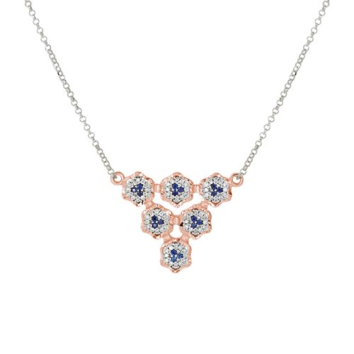 Halskette mit Blumenmotiv-Anhänger aus 18 kt Gold mit natürlichen weißen Diamanten und Edelsteinen - CD713