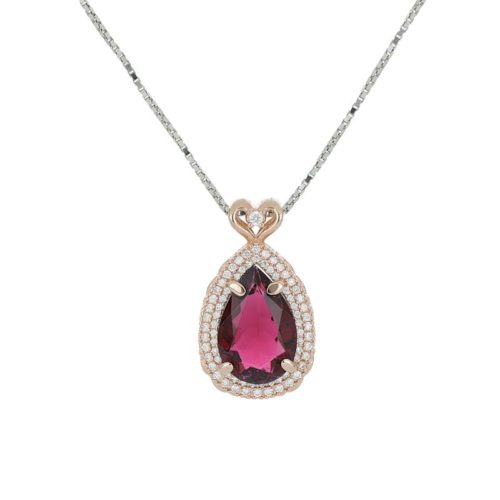 Halskette aus 18-karätigem Weißgold mit Diamanten und natürlichem rosa Turmalin im Tropfenschliff - CD723/TR-LH