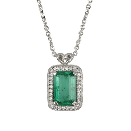 Halskette aus 18 kt Weißgold mit Smaragd und natürlichen Diamanten - CD740/SM-LB