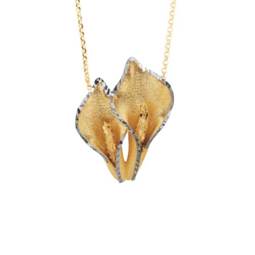 Zweifarbige Calla-Halskette aus satiniertem 18 Kt Gold - CEA2057-LI