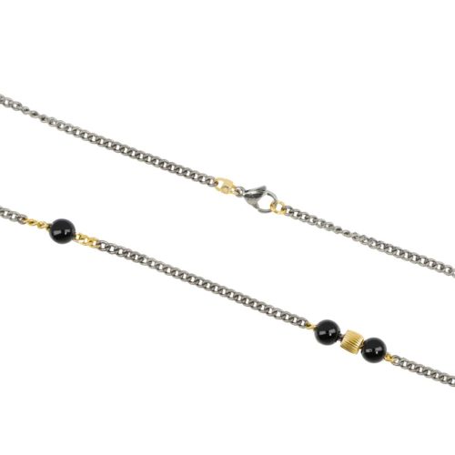 Halskette aus Titan und 18 Karat Gold mit schwarzem Onyx oder Tigerauge - CTU048