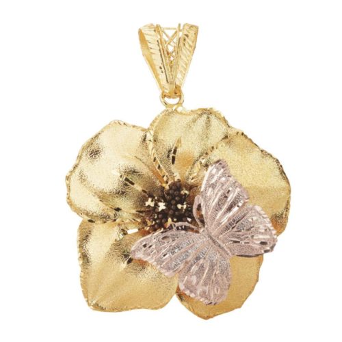 Petunia-Anhänger mit zweifarbigem Schmetterling in Satin-Finish aus 18 Kt Gold - DE3943