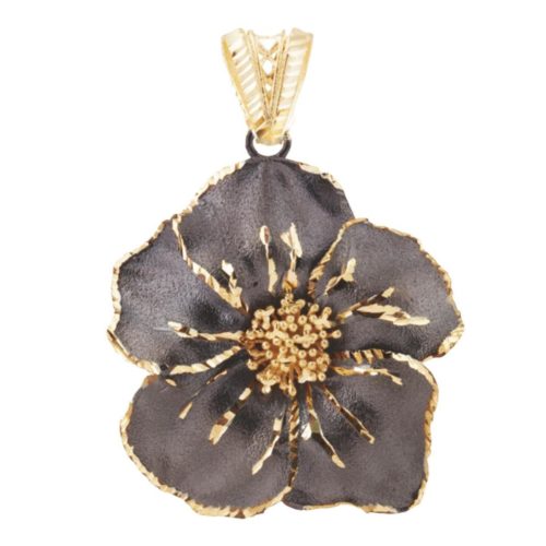 Zweifarbiger und satinierter Petunia-Anhänger aus 18 Kt Gold - DE3944