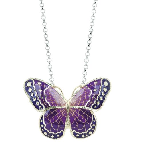 Mittelgroße Schmetterling-Halskette aus 925er Silber mit handgefertigter Emaille