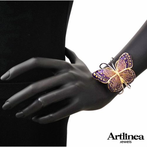 Großes Schmetterlings-Armband aus Silber mit handgefertigter Emaille