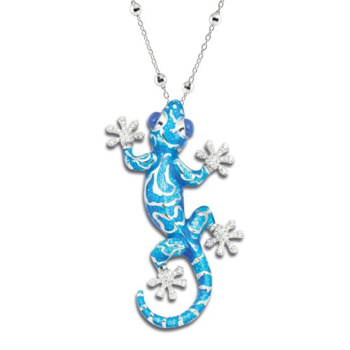 Große Halskette mit emailliertem Gecko-Anhänger aus Silber