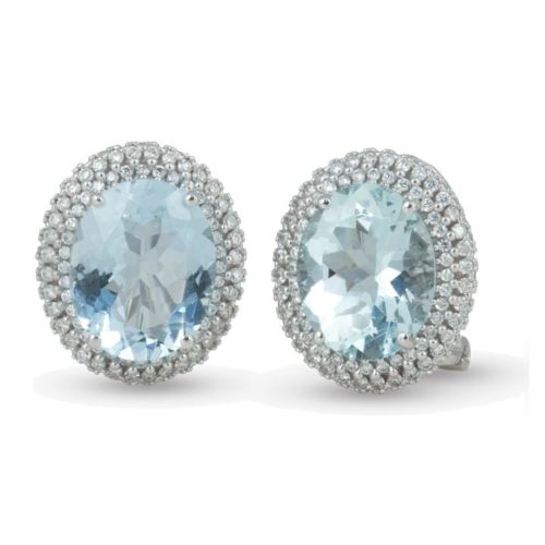 Goldohrringe mit Diamanten und Aquamarin