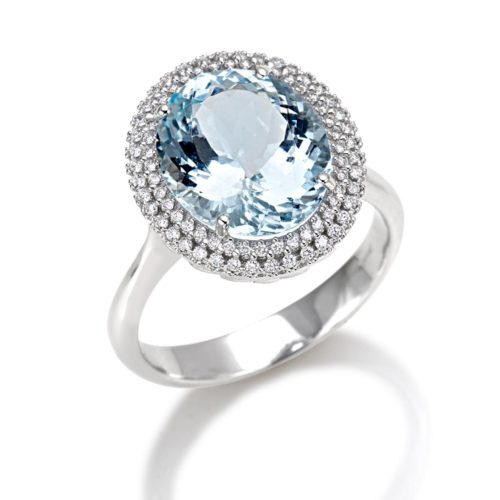 Goldring mit Diamanten und Aquamarin