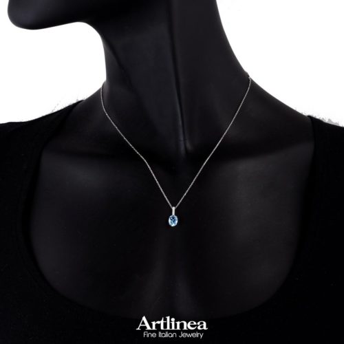 Halskette mit Diamanten und Aquamarin