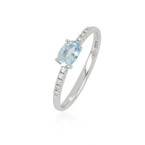 Goldring mit Diamanten und Aquamarin