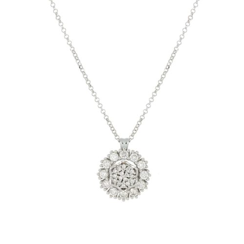 Blumenanhänger-Halskette aus 18-karätigem Gold mit natürlichen weißen Diamanten
