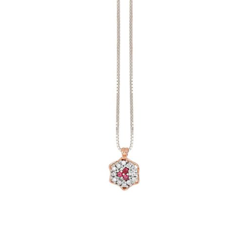 Halskette mit Blumenanhänger aus 18 kt Gold mit natürlichen weißen Diamanten und Edelsteinen