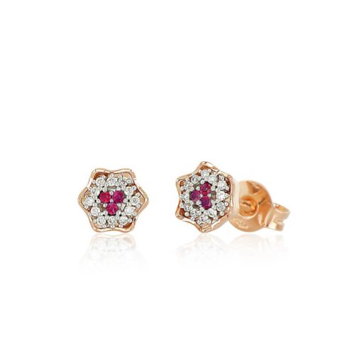 Blumenohrringe aus 18 kt Gold mit natürlichen weißen Diamanten und Edelsteinen