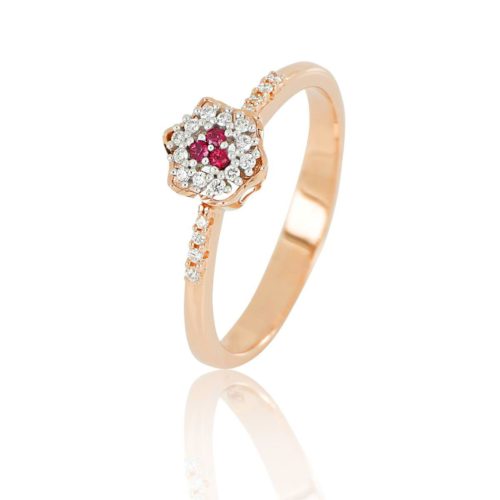 Solitär-Blumenring aus 18 kt Gold mit natürlichen weißen Diamanten und Edelsteinen