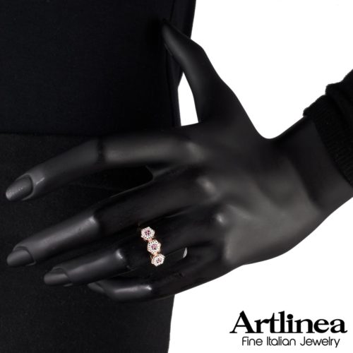Blumen-Trilogie-Ring aus 18 kt Gold mit natürlichen weißen Diamanten und Edelsteinen