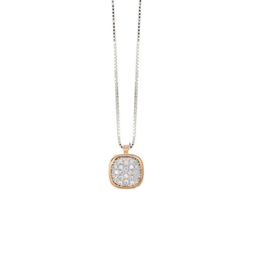Halskette aus 18 Karat Gold mit Anhänger aus Pavé aus natürlichen weißen Diamanten