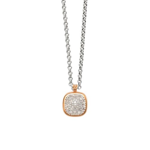 Halskette mit Anhänger aus 18 Karat Gold mit natürlichem weißem Diamantpavé