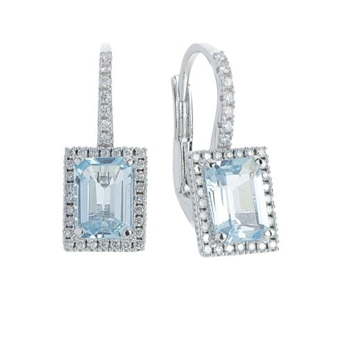 Ohrringe aus 18 Kt Weißgold, Brisur mit Aquamarin und Diamanten - OD391/AC-LB