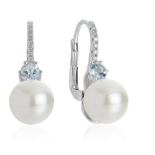 Hakenohrringe aus 18 Kt Weißgold mit Diamanten und Meeresperlen 8,50-9 mm - OD397/AC-LB