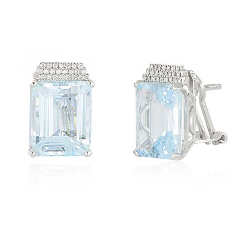 Ohrringe mit Clips aus 18 Kt Weißgold, mit Aquamarin und Diamanten - OD483/AC-LB