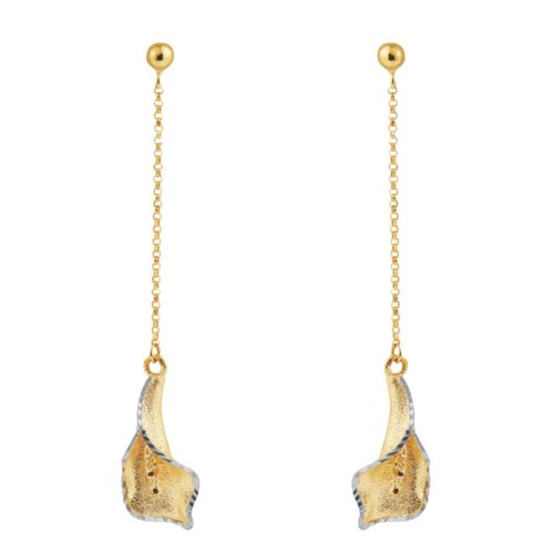 Zweifarbige Calla-Anhänger-Ohrringe aus 18 Kt Gold, satiniert - OE4085-LI