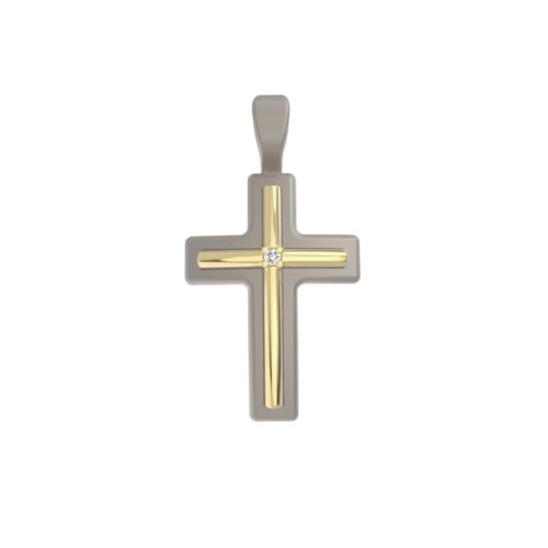Kreuzanhänger aus 18 kt Gold und Titan mit Metalleinsatz und zentralem Stein - PTU015