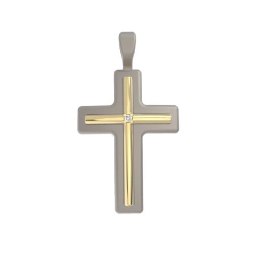 Kreuzanhänger aus 18 kt Gold und Titan mit Metalleinsatz und zentralem Stein - PTU016