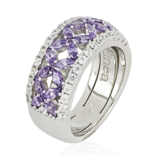 Bandring aus 925er rhodiniertem Silber mit weißem und farbigem Zirkonia-Pavé - ZAN547