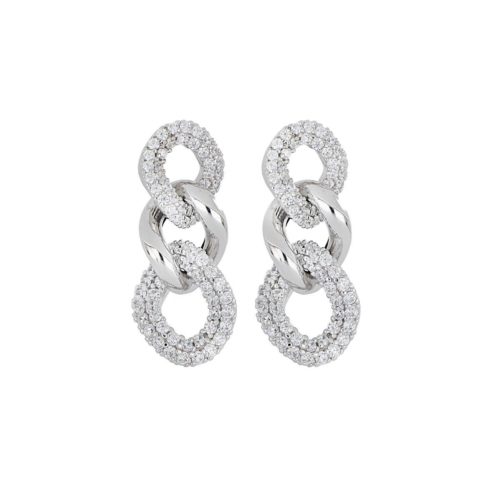 Kettenohrring aus 925er rhodiniertem Silber mit Zirkonia-Pavé - ZOV001-LB